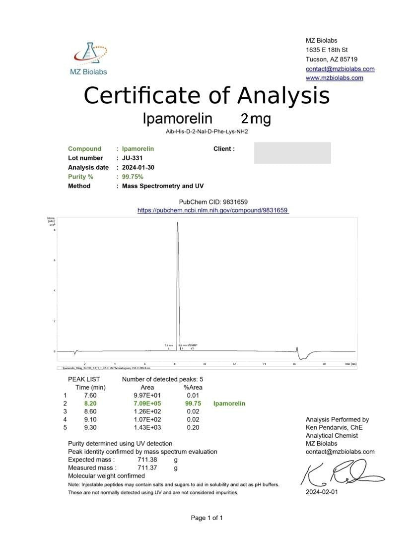 Ipamorelin 2mg - selective growth hormone secretegogue